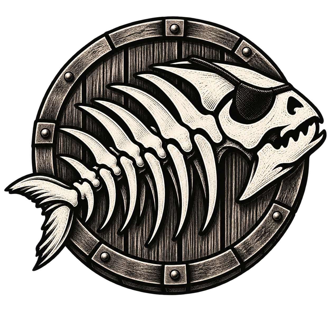 The Rogue Market pirate fish and barrel emblem
